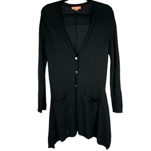 Christopher Fischer Black 100% Cashmere Button Asymmetrical Cardigan Sweater